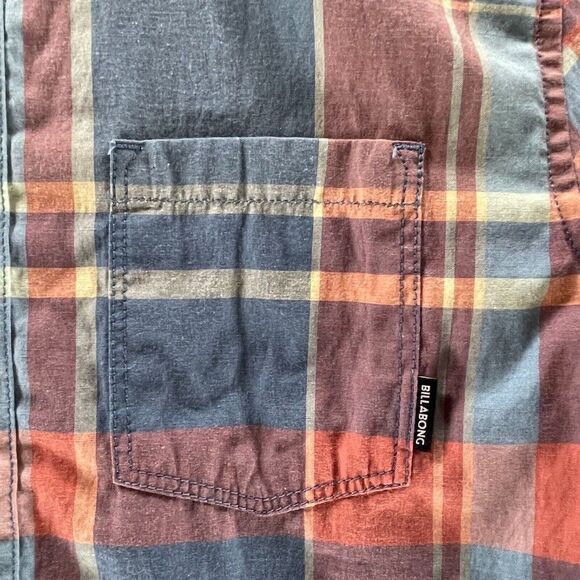 Billabong Tailored Fit Button Up Shirt Mens Small S Plaid Shirt Sleeve Stretch - Picture 5 of 12